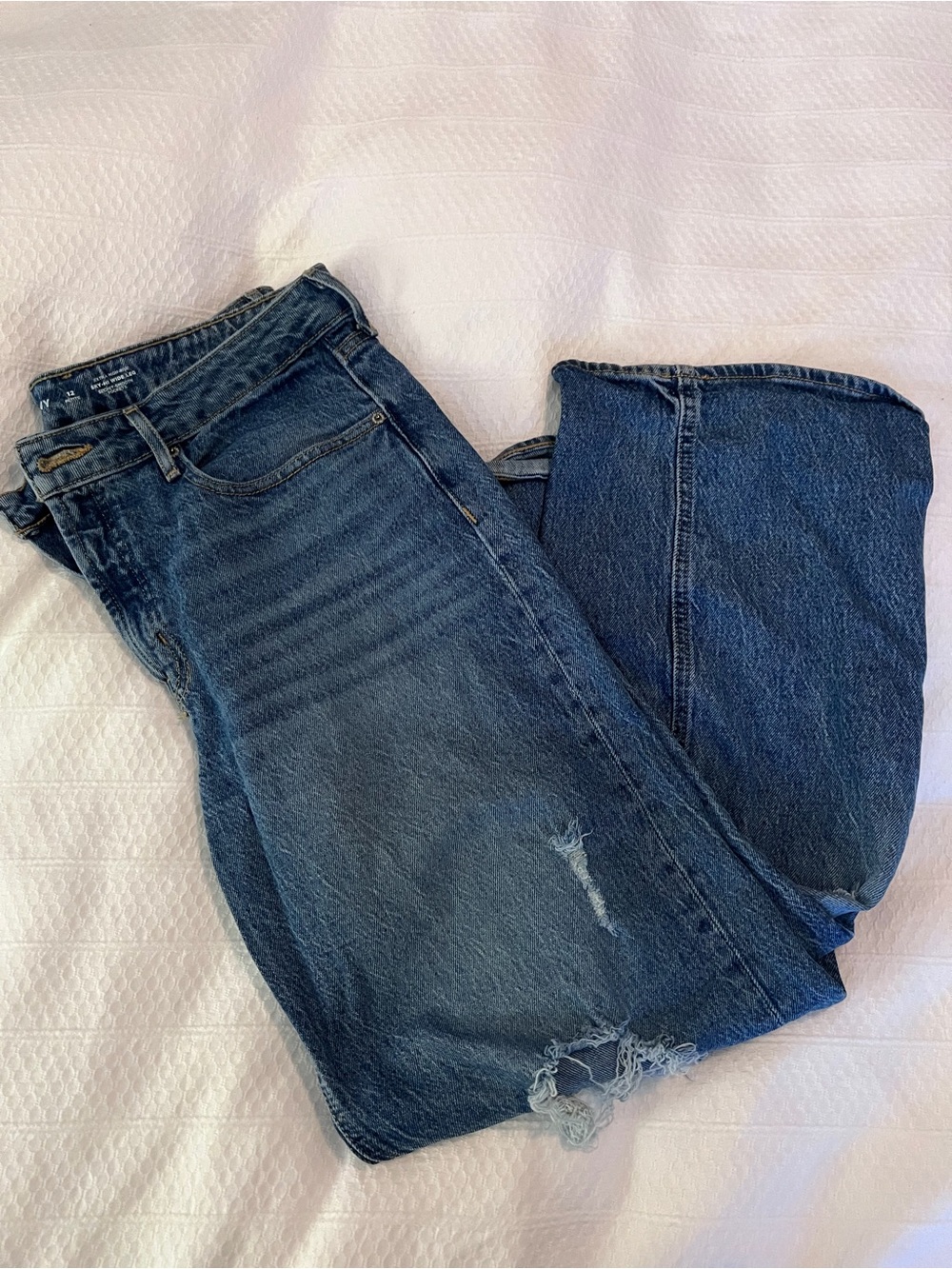 Old Navy Sky Hi Wide Leg Distressed Blue Denim Jeans
